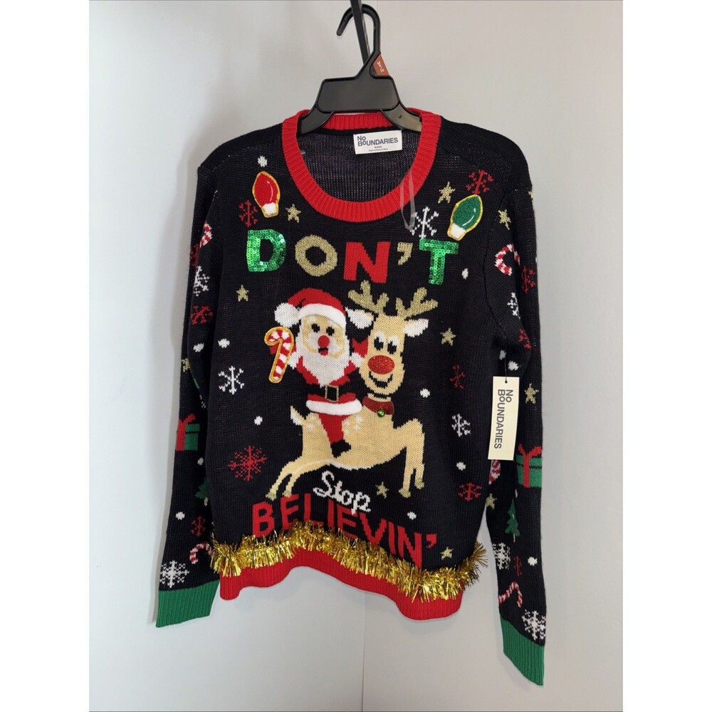 Woman Ugly Christmas Med Sweater Santa Rudolf Party No Boundaries Chest 40" NWT
